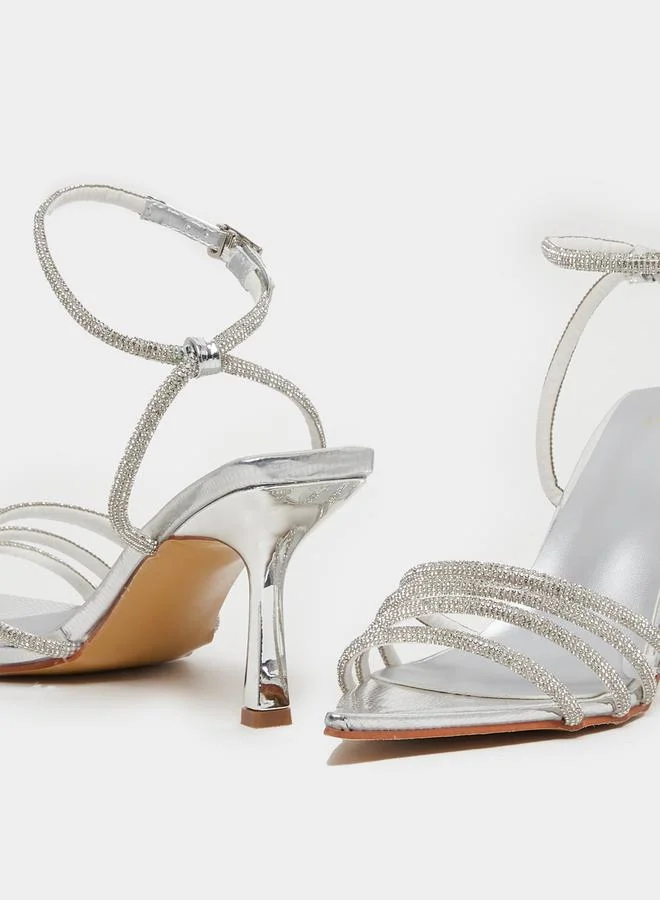 Styli Ankle Strap Embellished Stiletto Heel Sandals