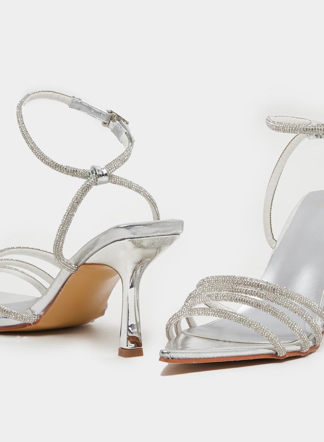 Styli Ankle Strap Embellished Stiletto Heel Sandals - Image 3