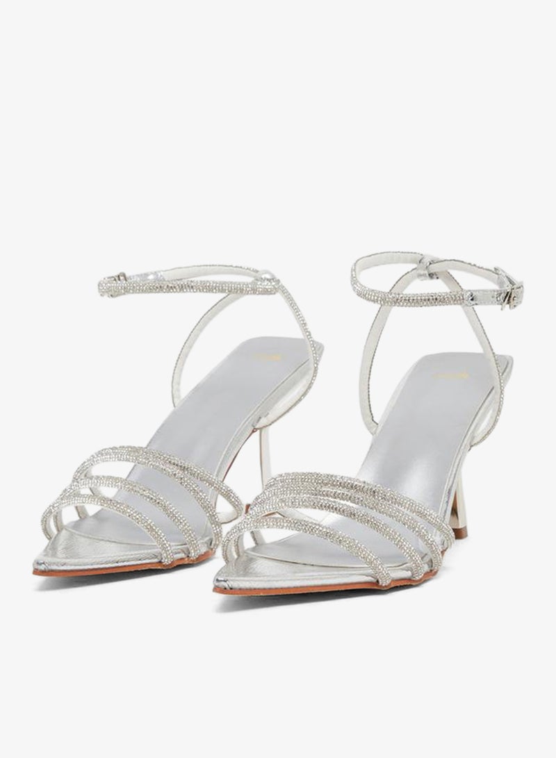 Styli Ankle Strap Embellished Stiletto Heel Sandals - Image 2