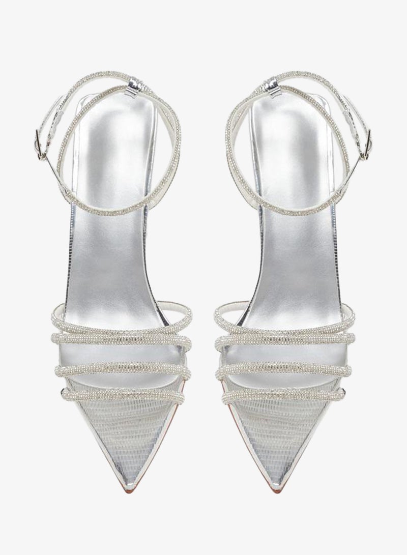 Styli Ankle Strap Embellished Stiletto Heel Sandals - Image 5