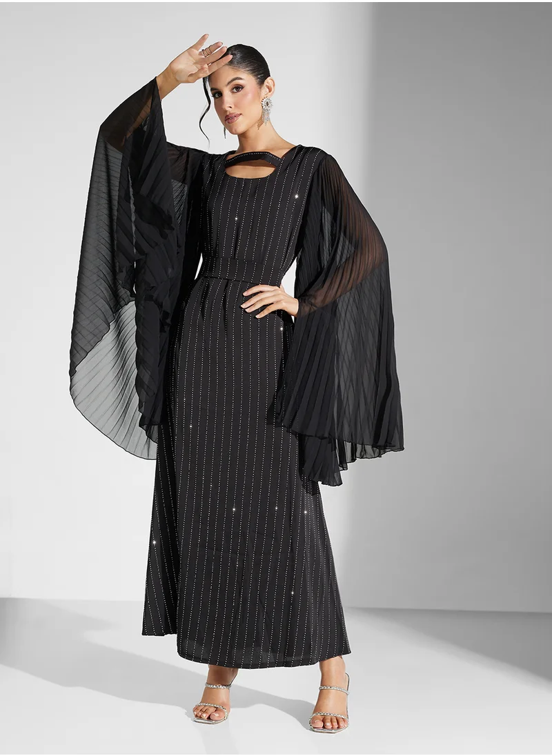 خزانة Embellished Abaya With Belt Detail