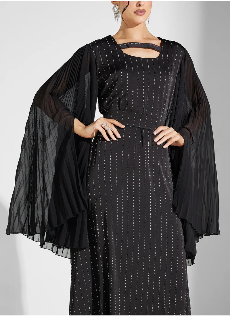خزانة Embellished Abaya With Belt Detail