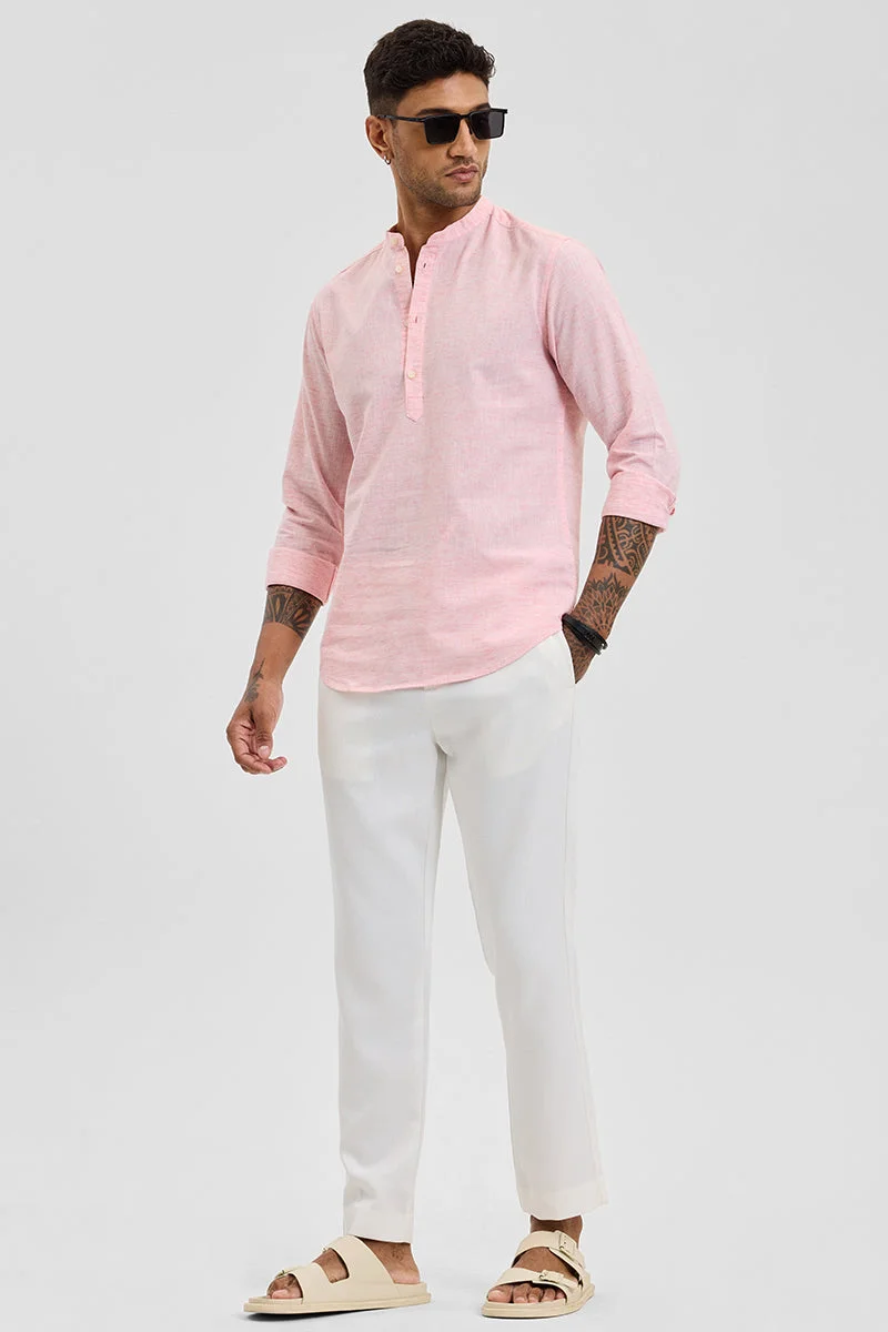 SNITCH Light Pink Light Pink Textured Long Sleeve Slim Fit Shirt for Men | Best Price UAE