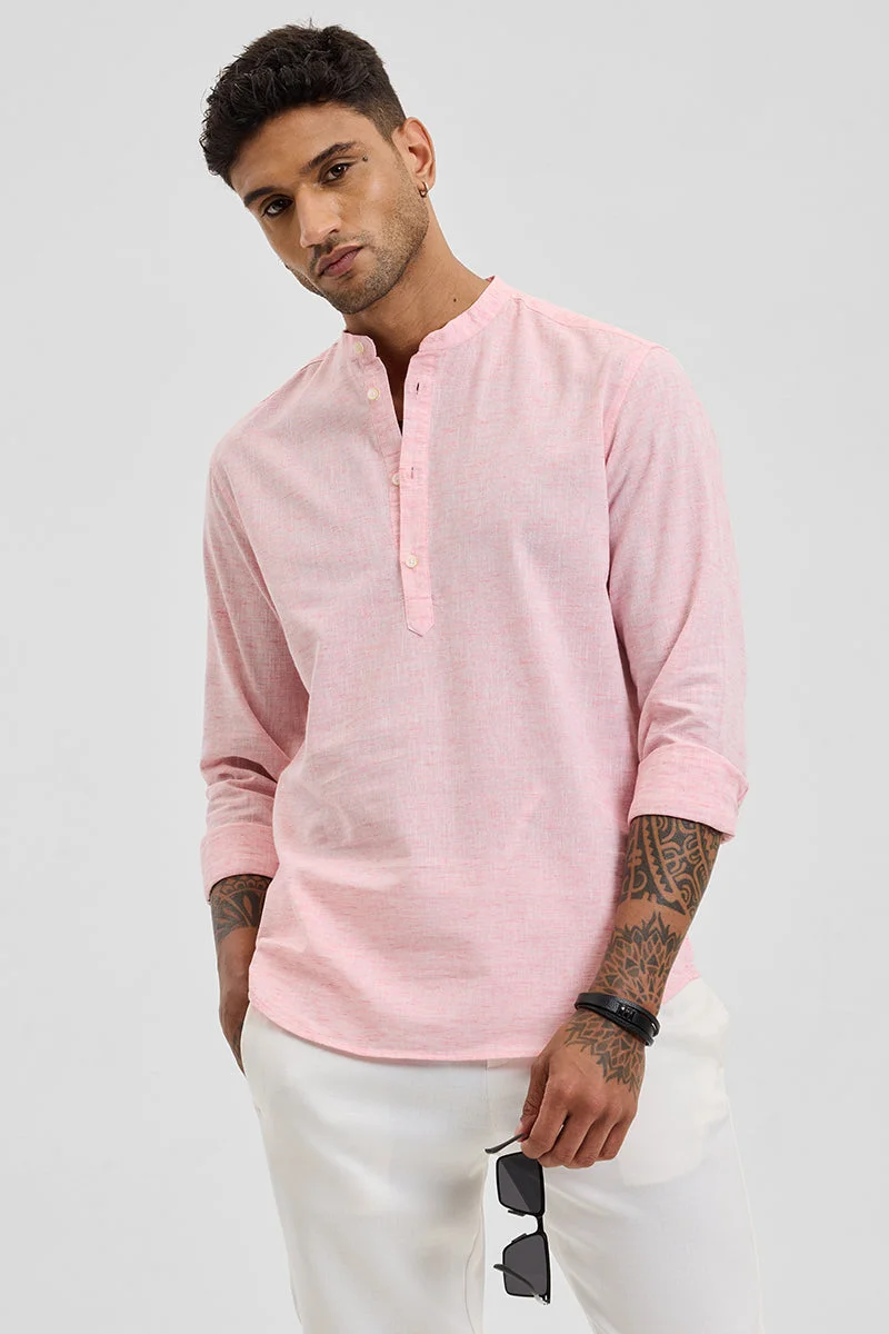 SNITCH Light Pink Light Pink Textured Long Sleeve Slim Fit Shirt for Men | Best Price UAE