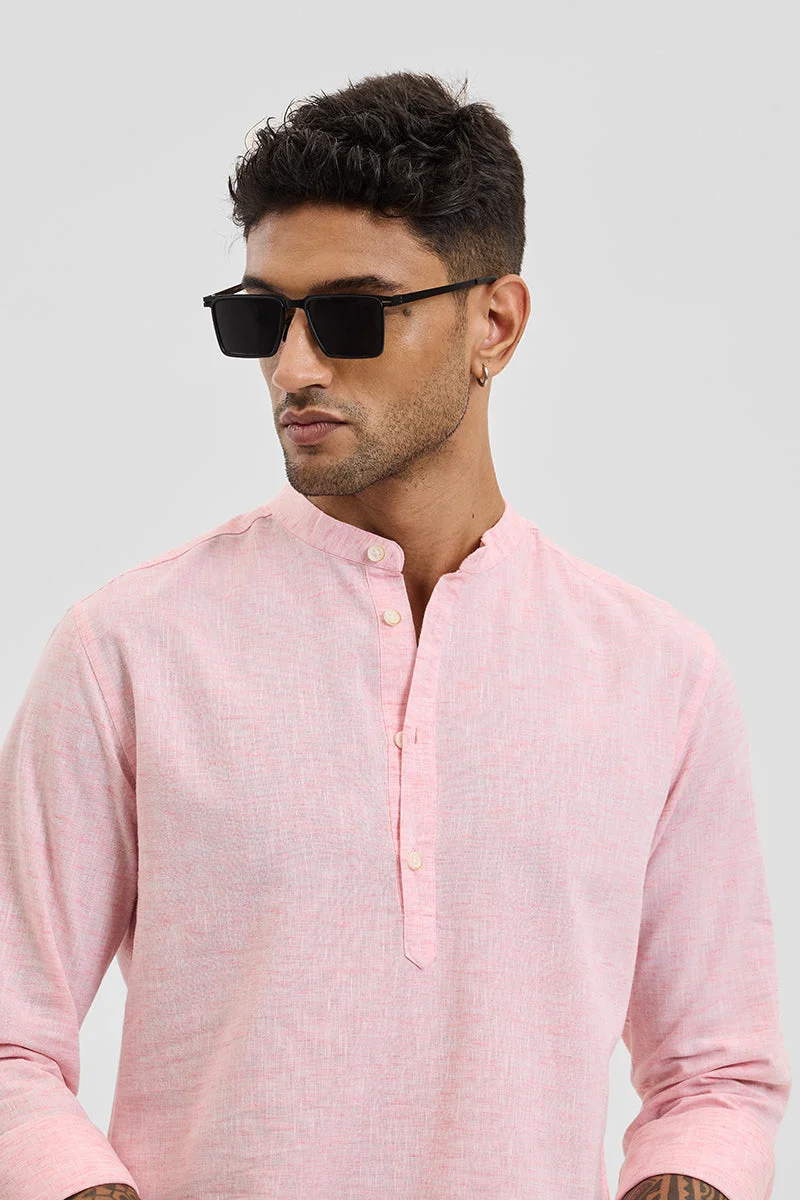 SNITCH Light Pink Light Pink Textured Long Sleeve Slim Fit Shirt for Men | Best Price UAE