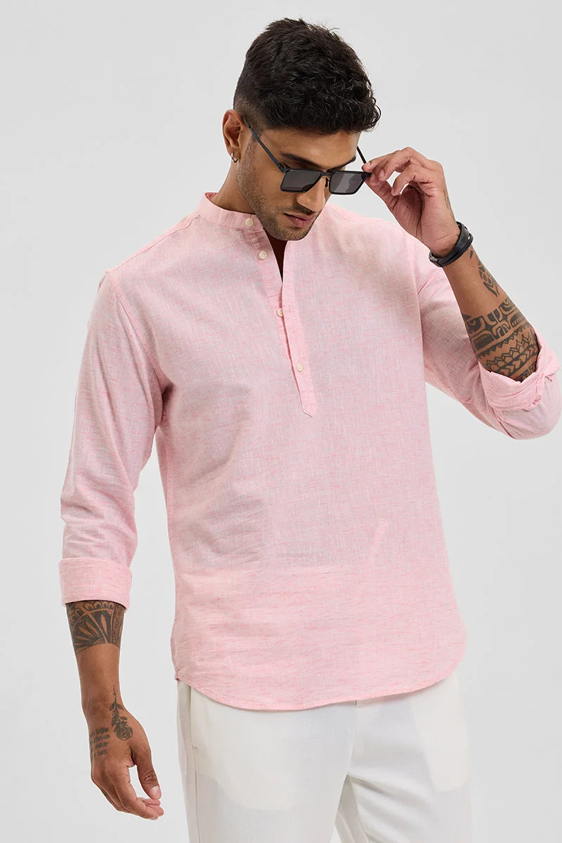 SNITCH Light Pink Textured Long Sleeve Slim Fit Shirt