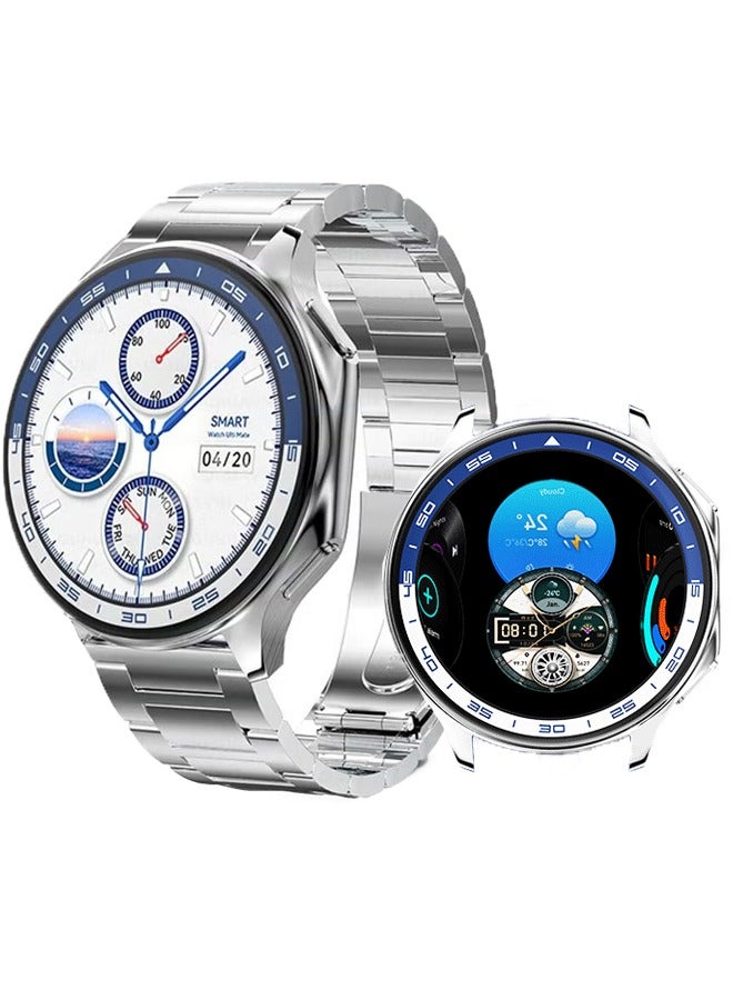 RollsTimi  Men's Bluetooth Smart Watch, 1.43-Inch Full-Screen Touch, Long Battery Life, Sports Mode, Heart Rate and Sleep Monitoring, Language Selection and Other Functions, DT Watch X Silver Steel Band.  - Image 1