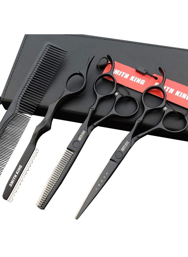 Smithking 6.0 Inches Professional hair cutting thinning scissors set with razor (Black) - Image 1