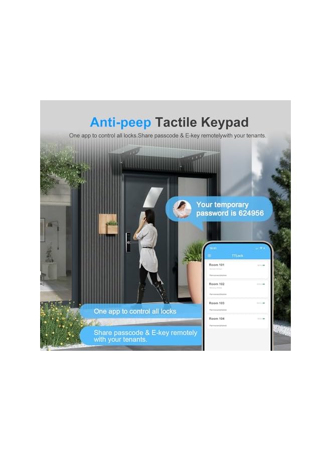 PROMASS PROMASS Smart Door Lock,Bluetooth Electronic Deadbolt, Easy Installation for Front Door, Home, Office, TT Lock APP Control, Door Lock with 4585 Mortise（GDH5-Silver）  - Image 4
