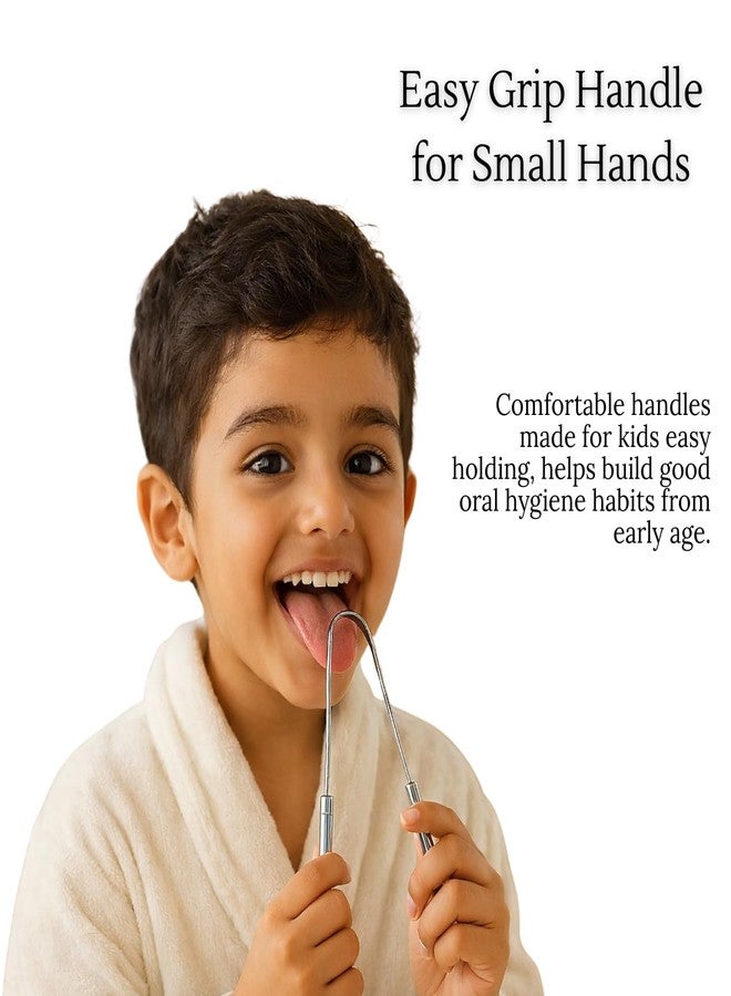 FLASHFOX Premium Stainless Steel Tongue Cleaner for Kids (2-5 Years) | Smooth & Safe Tongue Scraper | Fresh Breath & Better Oral Hygiene (1, For Kids) - Image 4