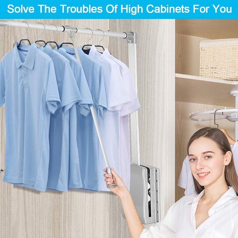 woobles Pull Down Closet Rod Wardrobe Clothes Hanger Rail Lift Closet System Storage Organizer Soft Close Aluminium Garment Hanging Rack for Soft Return Space Saving (Adjustable Width 23.62-33.86inch)- - Image 3