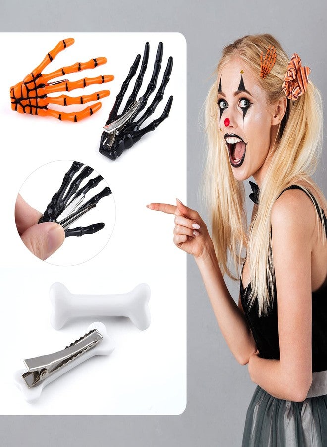 ASTARON 12 Pcs Skeleton Hands Bone Hair Clips and Elastic Hair Ties Bands - Horror Hair Clip for Women Girls' Halloween Dress Up - Image 2