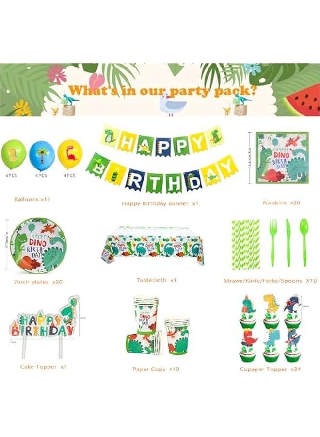 TRASSLE 129 Pcs Dinosaur Birthday Party Supplies Dinosaur Party Decorations Include Dino Paper Plates Cups Napkins Banner Straws Cutlery Tablecloth Cake Cupcake Toppers for Kids Boys Girls - Image 4