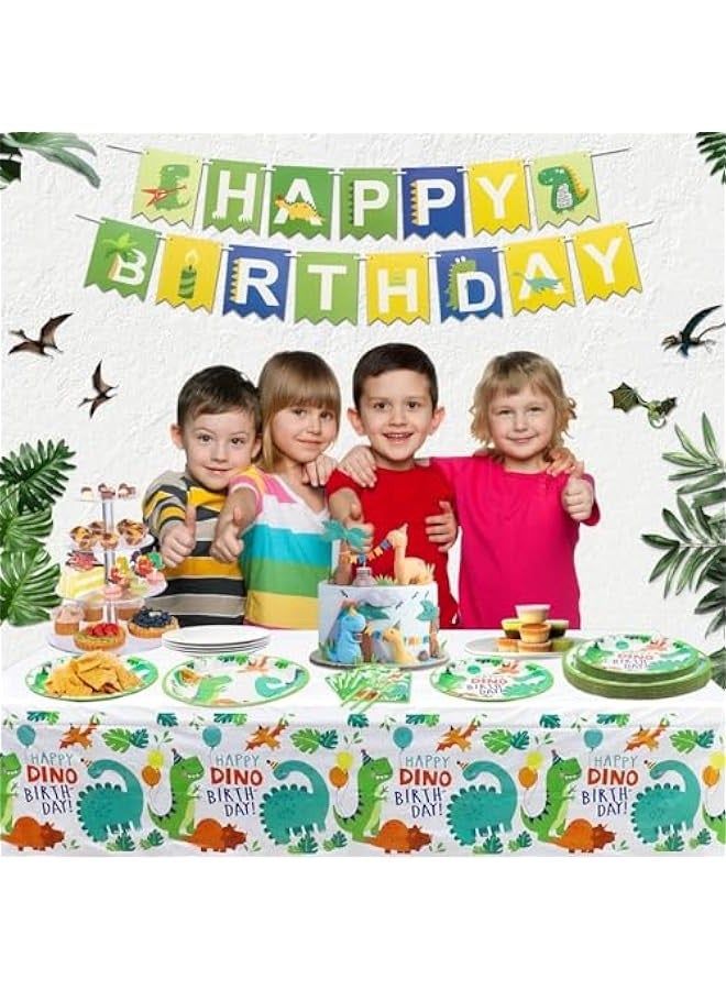 TRASSLE 129 Pcs Dinosaur Birthday Party Supplies Dinosaur Party Decorations Include Dino Paper Plates Cups Napkins Banner Straws Cutlery Tablecloth Cake Cupcake Toppers for Kids Boys Girls - Image 5