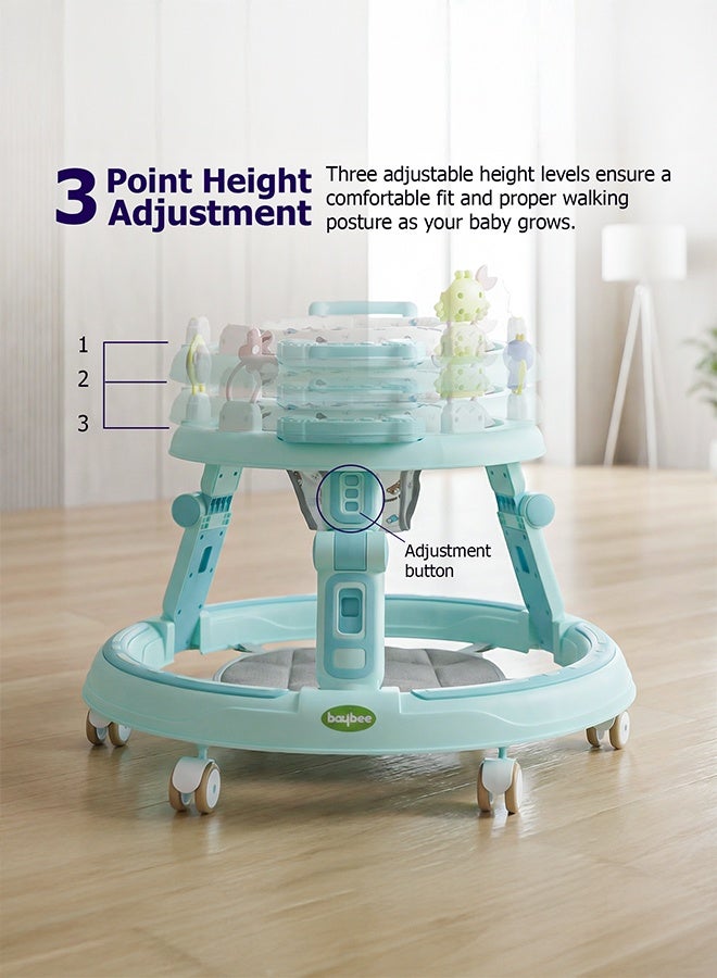 بيبي مشاية الأطفال 2 في 1 من بايبي للأطفال، مشاية مستديرة للأطفال مع مقبض دفع، مقعد قابل للدوران 360 درجة، شريط ألعاب موسيقية وسجادة قدم | مشاية أنشطة الأطفال | مشاية الدفع للأطفال الأولاد والبنات من عمر 6 إلى 24 شهرًا باللون الأزرق الفاتح - Image 4