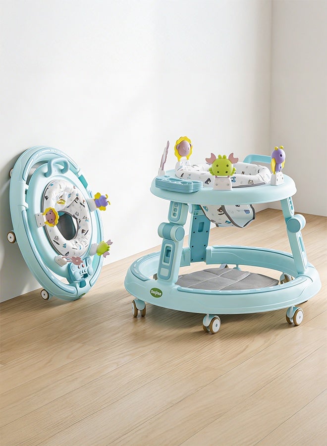 بيبي مشاية الأطفال 2 في 1 من بايبي للأطفال، مشاية مستديرة للأطفال مع مقبض دفع، مقعد قابل للدوران 360 درجة، شريط ألعاب موسيقية وسجادة قدم | مشاية أنشطة الأطفال | مشاية الدفع للأطفال الأولاد والبنات من عمر 6 إلى 24 شهرًا باللون الأزرق الفاتح - Image 1