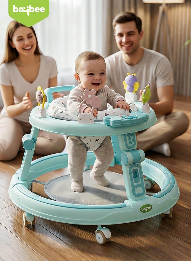 بيبي مشاية الأطفال 2 في 1 من بايبي للأطفال، مشاية مستديرة للأطفال مع مقبض دفع، مقعد قابل للدوران 360 درجة، شريط ألعاب موسيقية وسجادة قدم | مشاية أنشطة الأطفال | مشاية الدفع للأطفال الأولاد والبنات من عمر 6 إلى 24 شهرًا باللون الأزرق الفاتح - Image 2