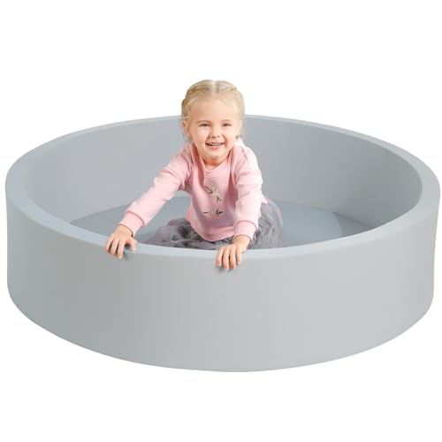 TRENDBOX Extra Large Soft Foam Ball Pit 512 x 118 NO Balls in Large Sponge Round Ball Pool Indoor Round Ball Pits Children Toddler Playpen Light Gray - Image 1