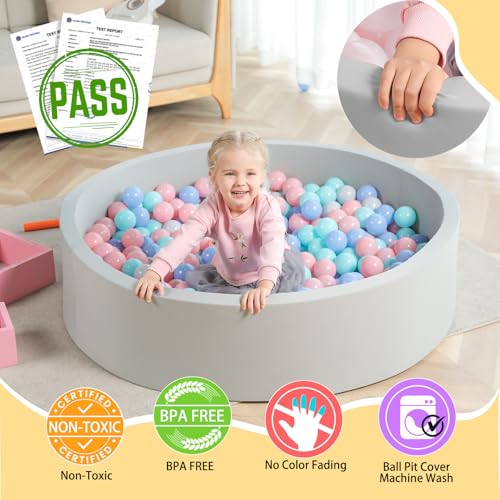 TRENDBOX Extra Large Soft Foam Ball Pit 512 x 118 NO Balls in Large Sponge Round Ball Pool Indoor Round Ball Pits Children Toddler Playpen Light Gray - Image 5