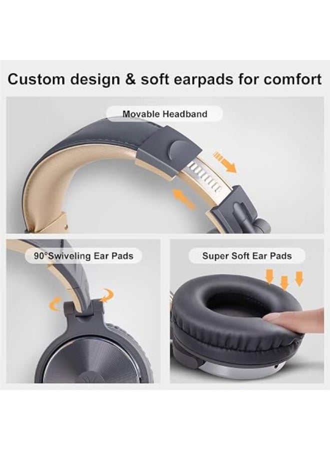 OneOdio Over-Ear Wired Bass Headphones - 50mm Drivers, Foldable Lightweight Headset with SharePort, Mic, Dual 3.5mm/6.35mm Jacks for Studio Monitoring, Recording, Mixing, Podcasting & DJ Use - Grey - Image 5