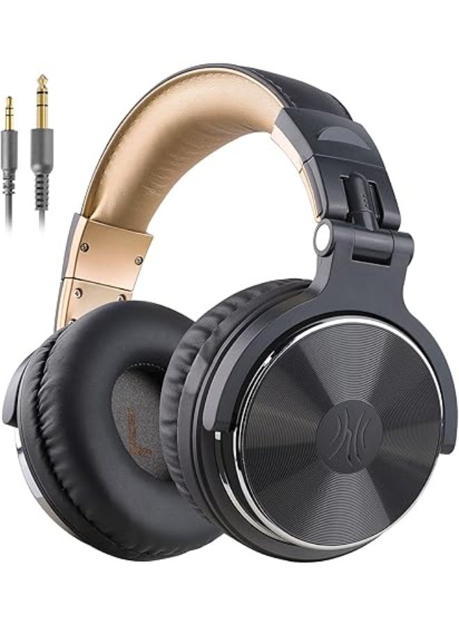 OneOdio Over-Ear Wired Bass Headphones - 50mm Drivers, Foldable Lightweight Headset with SharePort, Mic, Dual 3.5mm/6.35mm Jacks for Studio Monitoring, Recording, Mixing, Podcasting & DJ Use - Grey - Image 1