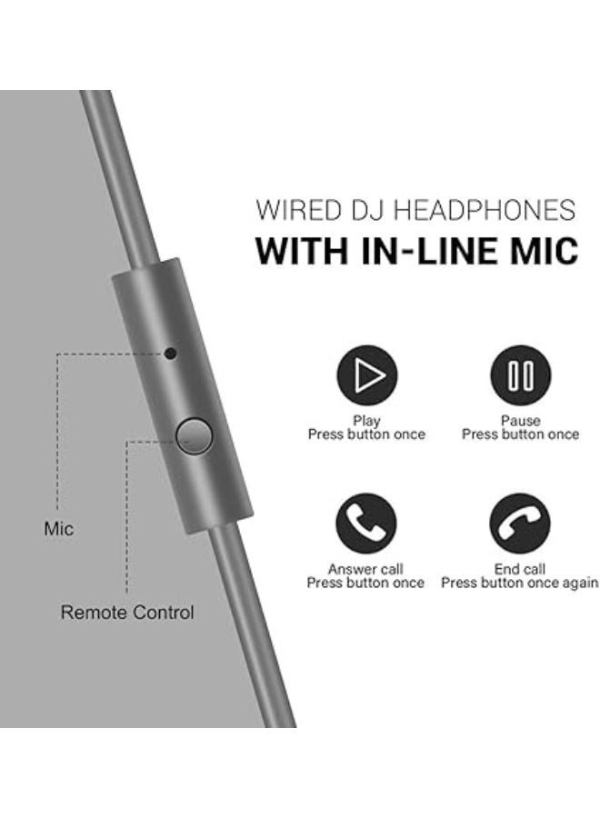 OneOdio Over-Ear Wired Bass Headphones - 50mm Drivers, Foldable Lightweight Headset with SharePort, Mic, Dual 3.5mm/6.35mm Jacks for Studio Monitoring, Recording, Mixing, Podcasting & DJ Use - Grey - Image 4