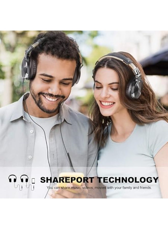 OneOdio Over-Ear Wired Bass Headphones - 50mm Drivers, Foldable Lightweight Headset with SharePort, Mic, Dual 3.5mm/6.35mm Jacks for Studio Monitoring, Recording, Mixing, Podcasting & DJ Use - Grey - Image 3
