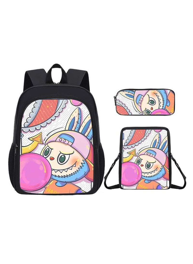 Labubu Student Cartoon Schoolbag Cute Children's Backpack Large Capacity Backpack 34*26*14CM + Lunch Bag 23*19*6CM + Pencil Case 11*24*7CM Three-piece Set - Image 1