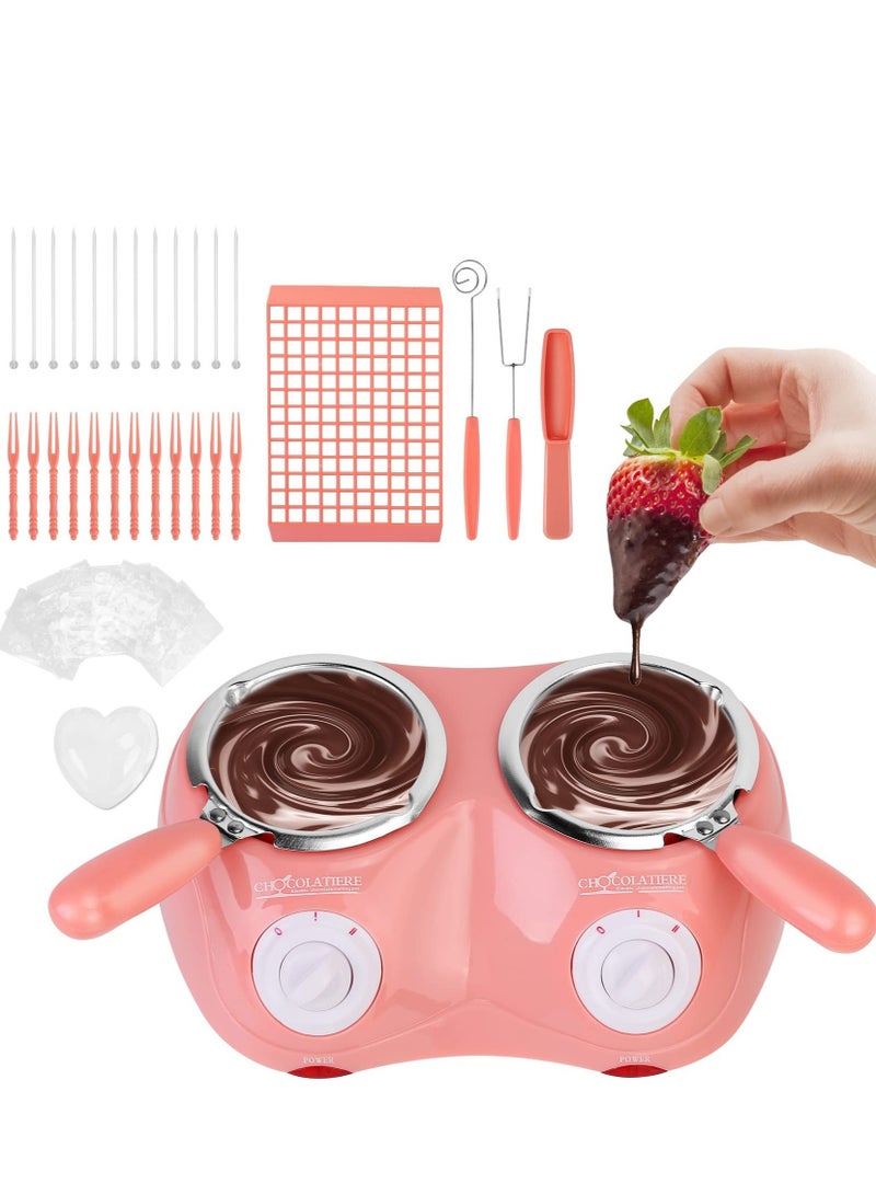 Electric Chocolate Melting Pot Gift Set- Chocolates, Candy Making or Cheese Fondue Fountain Kit w/ 7 Free Accessories including Molds, Trays, Dipping Forks  Recipe Book(Pink) - Image 1