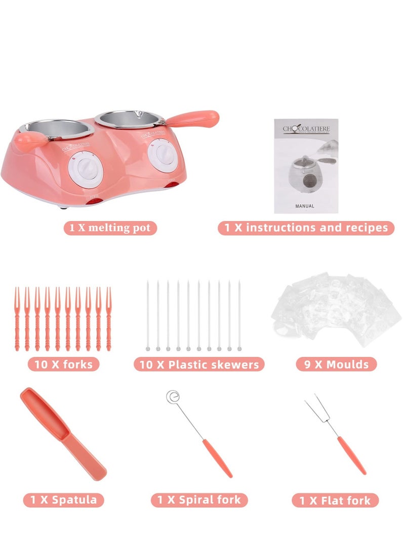 Electric Chocolate Melting Pot Gift Set- Chocolates, Candy Making or Cheese Fondue Fountain Kit w/ 7 Free Accessories including Molds, Trays, Dipping Forks  Recipe Book(Pink) - Image 3