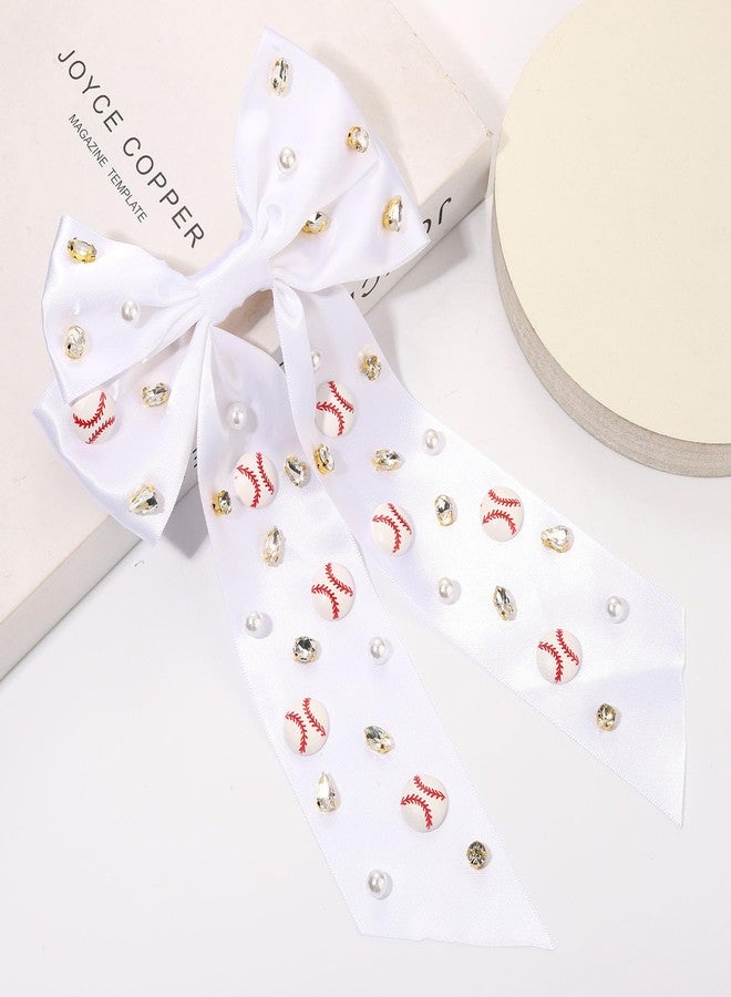 NVENF Baseball Bows Accessories for Women Softball Hair Bows Jeweled Rhinestone Hair Bow Clips Large Baseball Hair Ribbons Sports Game Day Accessories Baseball Mom Accessories Outfits Gifts (White 1) - Image 4