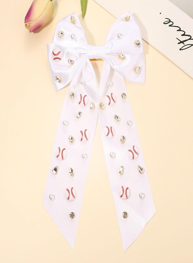 NVENF Baseball Bows Accessories for Women Softball Hair Bows Jeweled Rhinestone Hair Bow Clips Large Baseball Hair Ribbons Sports Game Day Accessories Baseball Mom Accessories Outfits Gifts (White 1) - Image 5