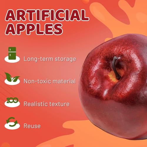 Toopify 16PCS Artificial Red Apples, Red Delicious Faux Apples, Plastic Fruit, Fake Lifelike Simulation Fruit for Home Kitchen Table Basket Decoration, 3.43" x 2.95" - Image 4