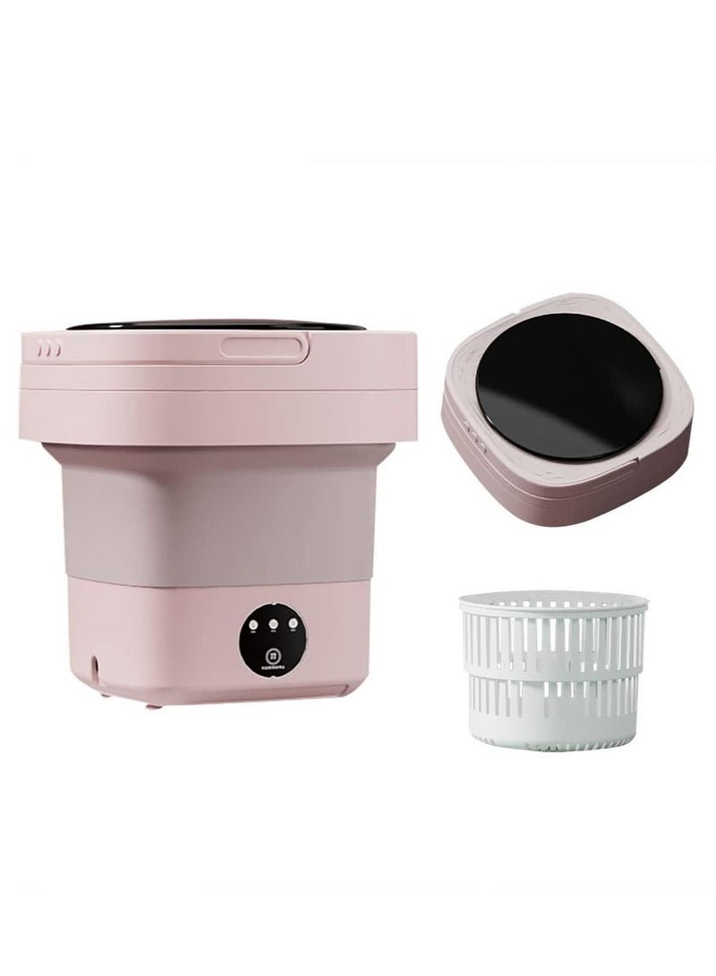 Furtey Small Portable Washing Machine Mini Washer 6.5L High Capacity with 3 Modes Deep Cleaning for Underwear Baby Clothes Small Items Foldable Washing Machine for Apartments Camping Travel Pink - Image 1