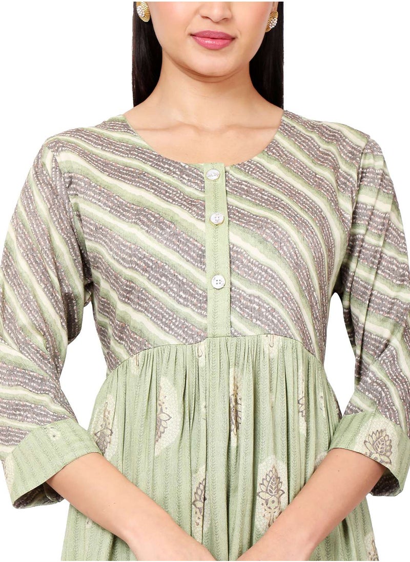 HANA & SARA - FLORAL AND STRIP PRINTED FRONT STYLED BUTTONED ARABIC KAFTAN JALABIYA DRESS - Image 1