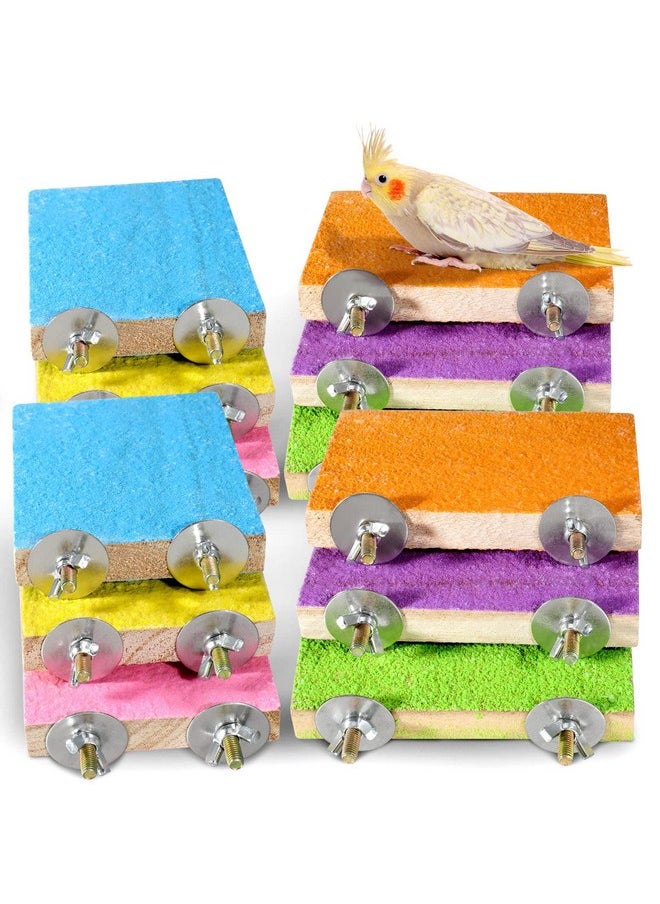 Reginary Reginary 12 Pcs Bird Perch Stand Toy Wood Parrot Stand Platform Colorful Paw Grinding Playground Rat Bird Cage Accessories for Pet Parrot Cockatiels Lovebirds, 6 Colors  - Image 2