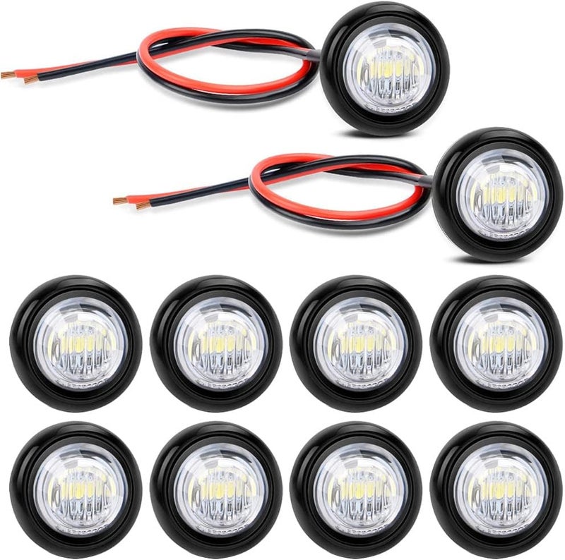Gebildet 10pcs 12V Round Clearance LED Front Rear Side Indicator Bullet Marker Light (White) - Image 1