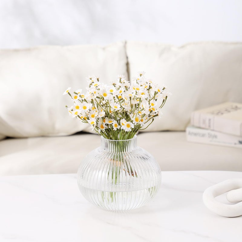 YANWE1 Round Glass Vase  Flower Vase for Bouquet  Ribbed Glass Vase  Fluted Vase  Clear Glass Vase for Tulips  Modern Glass Vase for Living Room  Office  Coffee Table  Shelf  Wedding  6 Inches - Image 3