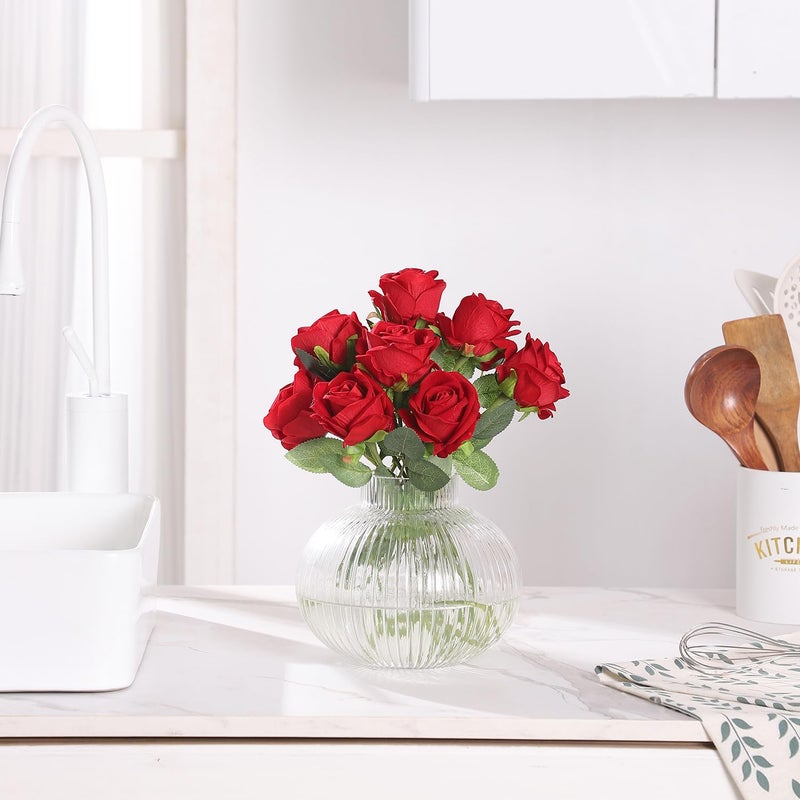 YANWE1 Round Glass Vase  Flower Vase for Bouquet  Ribbed Glass Vase  Fluted Vase  Clear Glass Vase for Tulips  Modern Glass Vase for Living Room  Office  Coffee Table  Shelf  Wedding  6 Inches - Image 5