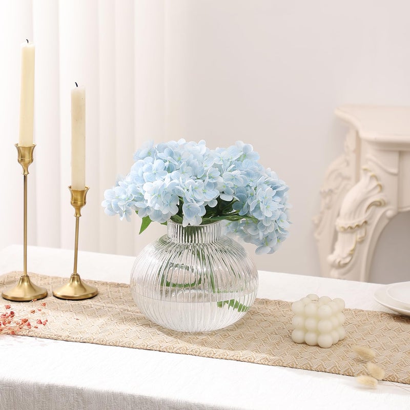YANWE1 Round Glass Vase  Flower Vase for Bouquet  Ribbed Glass Vase  Fluted Vase  Clear Glass Vase for Tulips  Modern Glass Vase for Living Room  Office  Coffee Table  Shelf  Wedding  6 Inches - Image 4