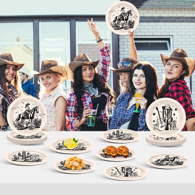 Wiooffen 48PCS Western Paper Plates Western Cowgirl Party Dessert Dinner Plates Wild West Rodeo Party Tableware for Cowboy Cowgirl Birthday Parties Decorations Supplies - Image 4