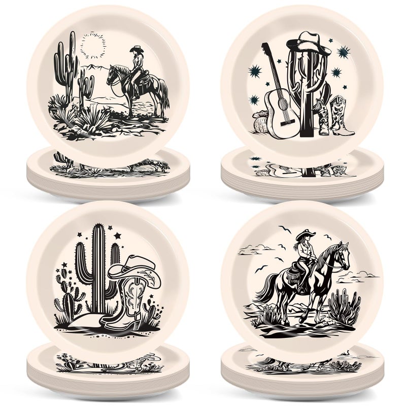 Wiooffen 48PCS Western Paper Plates Western Cowgirl Party Dessert Dinner Plates Wild West Rodeo Party Tableware for Cowboy Cowgirl Birthday Parties Decorations Supplies - Image 1