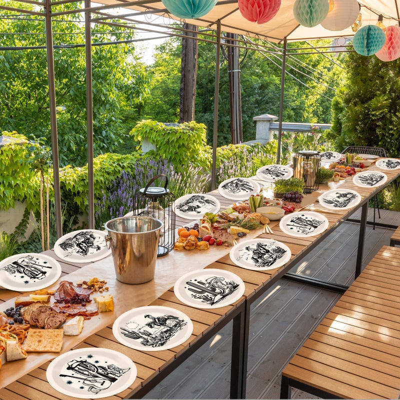 Wiooffen 48PCS Western Paper Plates Western Cowgirl Party Dessert Dinner Plates Wild West Rodeo Party Tableware for Cowboy Cowgirl Birthday Parties Decorations Supplies - Image 5