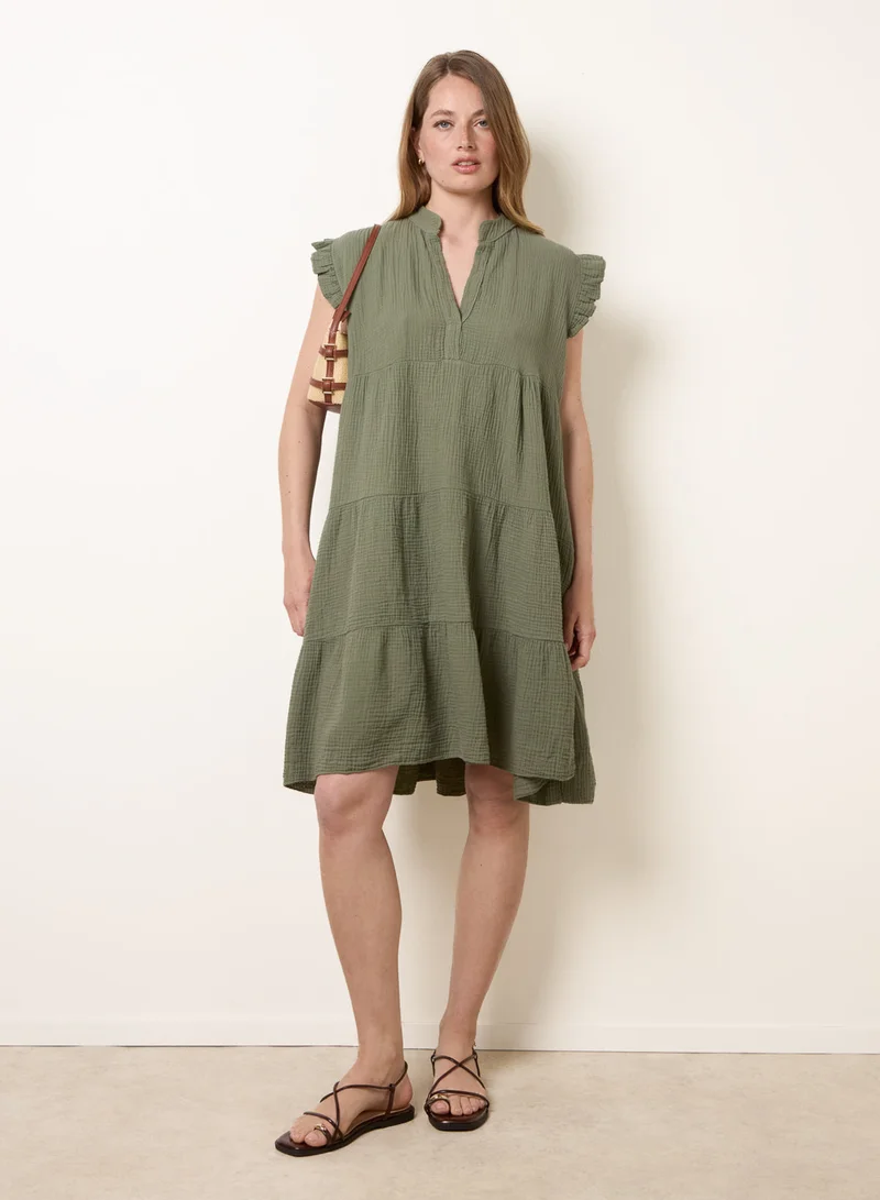 بلو فانيلا Cheesecloth Frill Sleeve Tunic