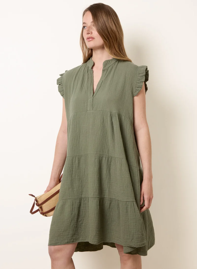 بلو فانيلا Cheesecloth Frill Sleeve Tunic
