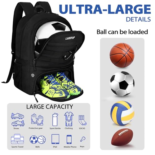 LARIPOP Soccer Backpack,Soccer Bag with Ball Holder and Shoe Compartment,Sports Equipment Training Bags Fits Basketball Football Volleyball and Accessories - Image 4