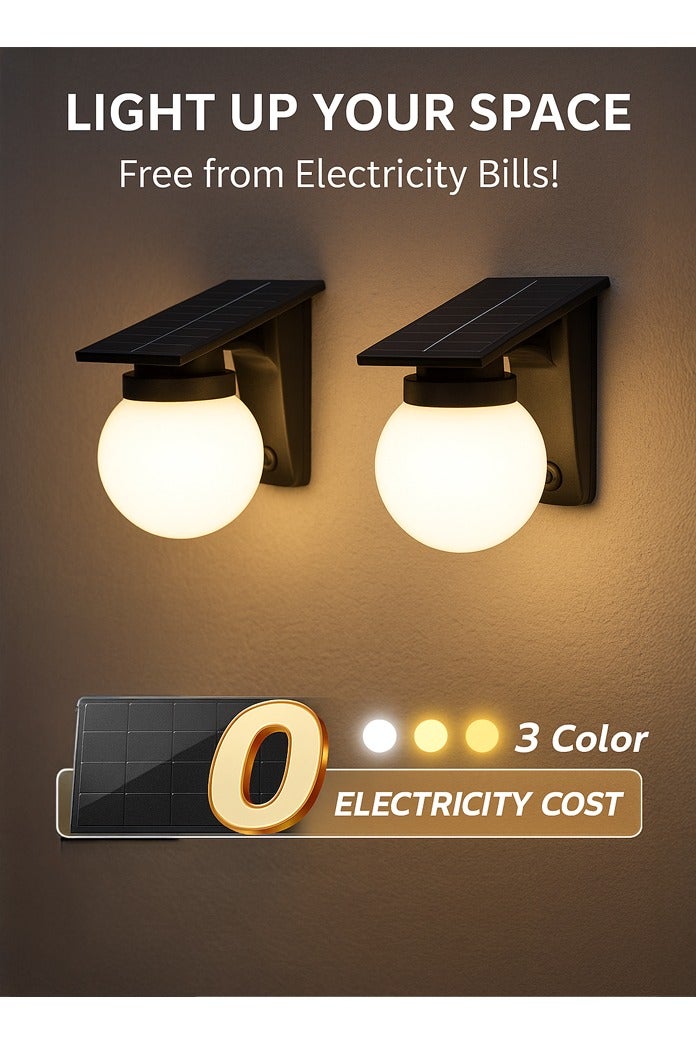 MODI 2PC Solar Wall Light Outdoor LED Lamp IP65 Waterproof | Energy-Saving Garden Fence Patio Light | No Electricity | Easy Wall Mount | 3 Color Modes - Image 1