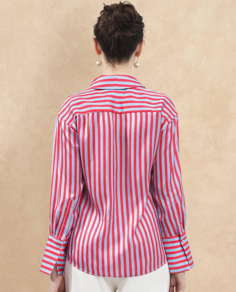 Rareism Women's Satin Stripes Full Sleeve Shirt