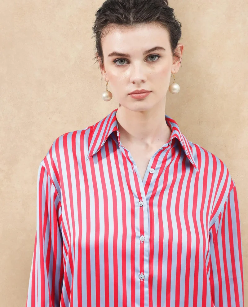 Rareism Women's Satin Stripes Full Sleeve Shirt