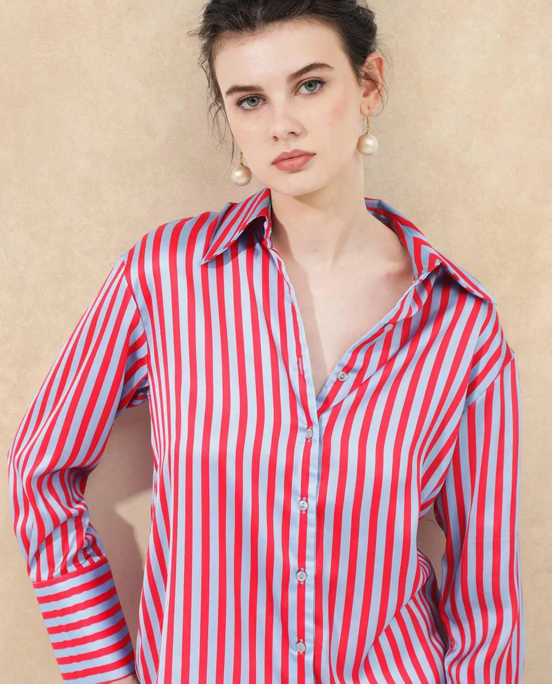 ريريزم Women's Satin Stripes Full Sleeve Shirt